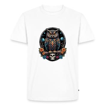Hibou décoratif avec crâne et pétales de rose - T-shirt Premium bio Homme - blanc - Devant - Nico (187cm)