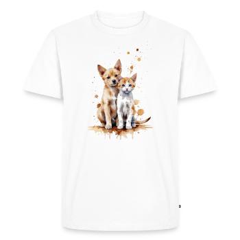 Copains aquarelle : un chiot et un chaton - T-shirt Premium bio Homme - blanc - Devant - Nico (187cm)