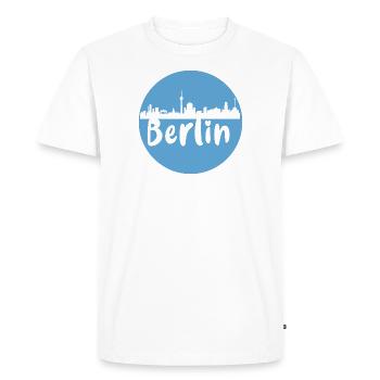 Berlin, skyline, blue, silhouette, circle, logo - Men's Premium Organic T-Shirt - white - Front - Nico (187cm)