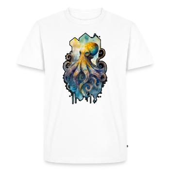 Poulpe Poulpe Octopus Aquarelle Mer Océan - T-shirt Premium bio Homme - blanc - Devant - Nico (187cm)