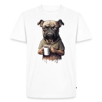 Grumpy dog pug moody coffee sarcasm - Men's Premium Organic T-Shirt - white - Front - Nico (187cm)