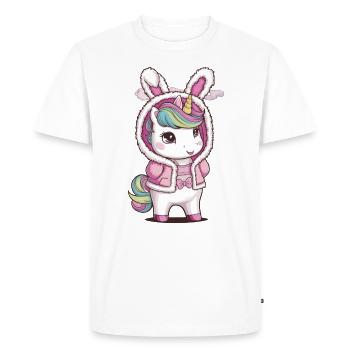 Kawaii Unicorn with Cute Bunny Outfit - Men's Premium Organic T-Shirt - white - Front - Nico (187cm)