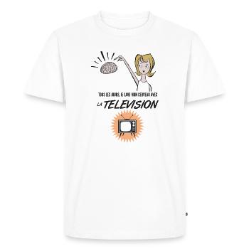 Je lave mon cerveau avec la télévision - T-shirt Premium bio Homme - blanc - Devant - Nico (187cm)
