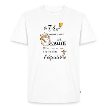 Equilibre et bicyclette - T-shirt Premium bio Homme - blanc - Devant - Nico (187cm)