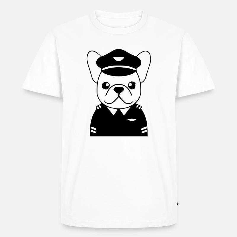 Frenchie Pilot Uniform Schwarz - Männer Premium Bio T-Shirt - Weiß