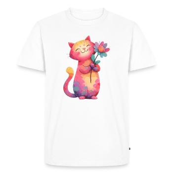 Fleur de chat colorée dans un style aquarelle - T-shirt Premium bio Homme - blanc - Devant - Nico (187cm)