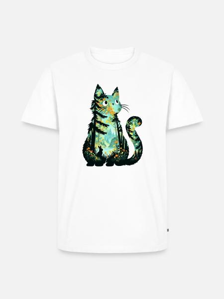 Waldkatze im Blütenmeer - Männer Premium Bio T-Shirt - Weiß