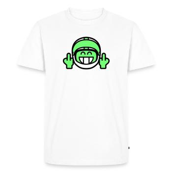 Émoticône Sourire avec casque de moto et doigt puant - T-shirt Premium bio Homme - blanc - Devant - Nico (187cm)