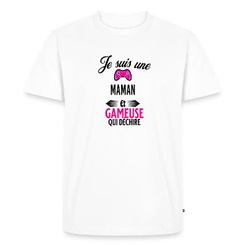 je suis gameuse qui déchire et maman - T-shirt Premium bio Homme - blanc - Devant - Nico (187cm)