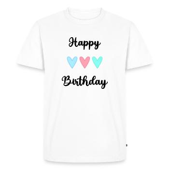 HAPPY BIRTHDAY. JOYEUX ANNIVERSAIRE. ANNIVERSAIRE. - T-shirt Premium bio Homme - blanc - Devant - Nico (187cm)