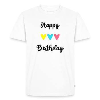 HAPPY BIRTHDAY. JOYEUX ANNIVERSAIRE. ANNIVERSAIRE. - T-shirt Premium bio Homme - blanc - Devant - Nico (187cm)