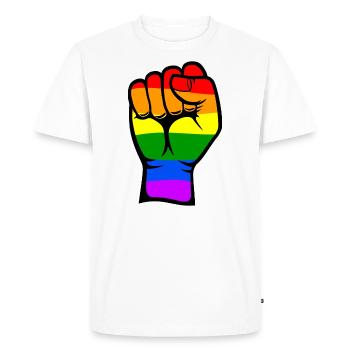 Symbole de poing de drapeau de couleur arc-en-ciel - T-shirt Premium bio Homme - blanc - Devant - Nico (187cm)