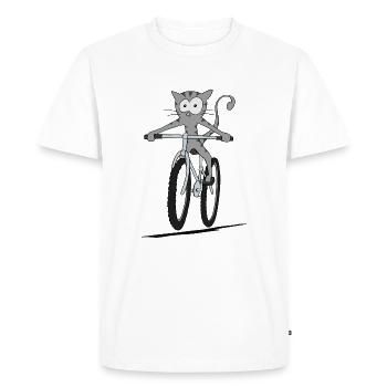 Kitten riding a bicycle. Cycle gift - Men's Premium Organic T-Shirt - white - Front - Nico (187cm)