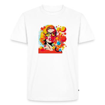 Retro Pop Art Woman with glasses and colorful dots - Men's Premium Organic T-Shirt - white - Front - Nico (187cm)