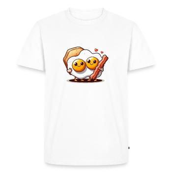 Oeufs au plat amoureux du bacon - à associer au bacon - T-shirt Premium bio Homme - blanc - Devant - Nico (187cm)