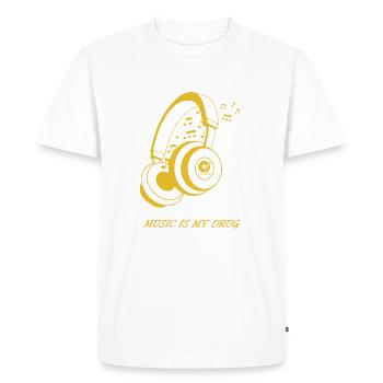 Casque or/notes de musique, t-shirt de musique - T-shirt Premium bio Homme - blanc - Devant - Nico (187cm)
