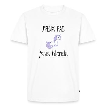j'peux pas j'suis blonde - T-shirt Premium bio Homme - blanc - Devant - Nico (187cm)