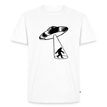 Un OVNI mystérieux kidnappe Bigfoot - T-shirt Premium bio Homme - blanc - Devant - Nico (187cm)