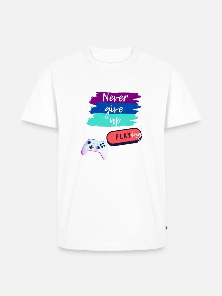 Never give up Playing - Männer Premium Bio T-Shirt - Weiß