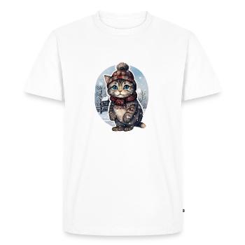 Chat avec chapeau et écharpe dans la neige - T-shirt Premium bio Homme - blanc - Devant - Nico (187cm)