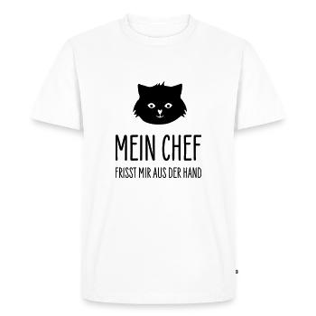 Chat Mon patron me bouffe la main - Cat boss - T-shirt Premium bio Homme - blanc - Devant - Nico (187cm)