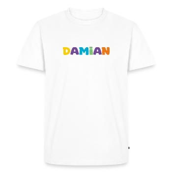 Nom - Damian - T-shirt Premium bio Homme - blanc - Devant - Nico (187cm)