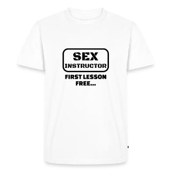 sexe / drague / seduction / fête / sexy / sex - T-shirt Premium bio Homme - blanc - Devant - Nico (187cm)
