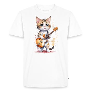 Purrfect Musician - Cat Playing Guitar Watercolor - Men's Premium Organic T-Shirt - white - Front - Nico (187cm)