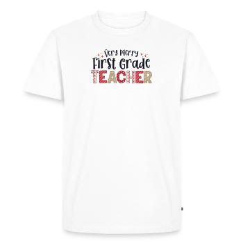 Very Merry 1st Grade Teacher First Christmas - Men's Premium Organic T-Shirt - white - Front - Nico (187cm)