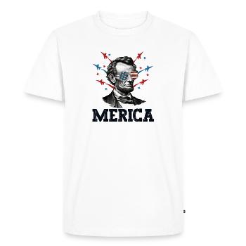 Merica Abraham Lincoln 4th of July American Flag - Men's Premium Organic T-Shirt - white - Front - Nico (187cm)