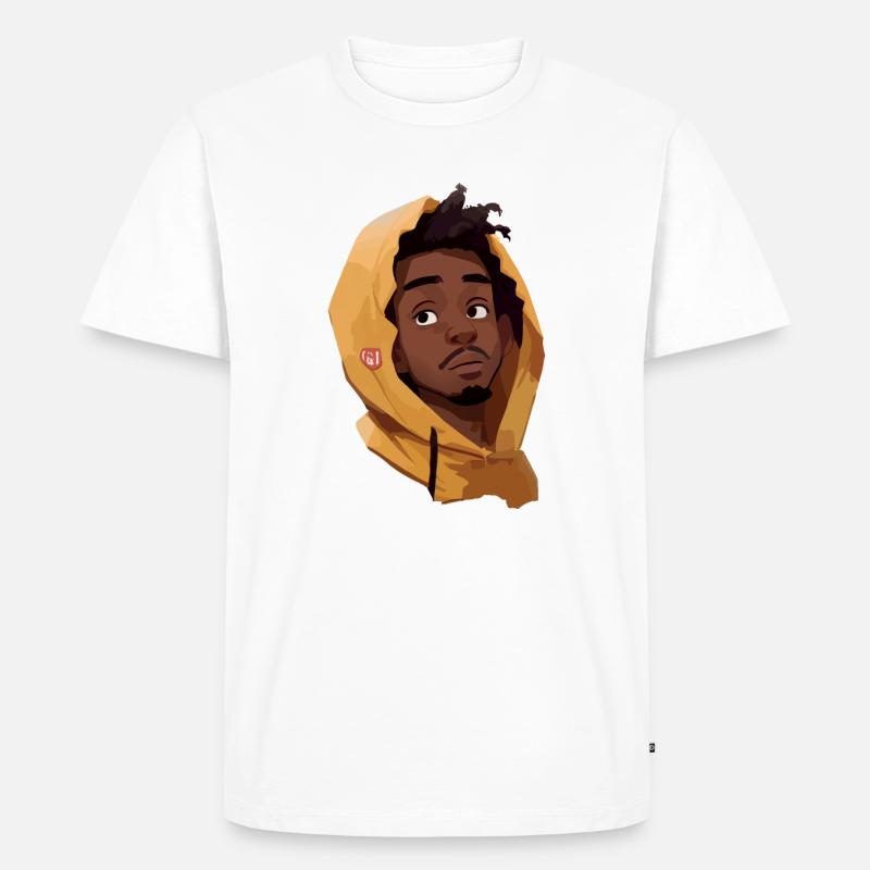 Schwarzer Mann im gelben Kapuzenpullover - Männer Premium Bio T-Shirt - Weiß