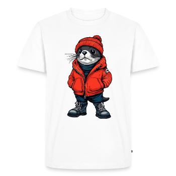 phoque animal drôle d’hiver - T-shirt Premium bio Homme - blanc - Devant - Nico (187cm)