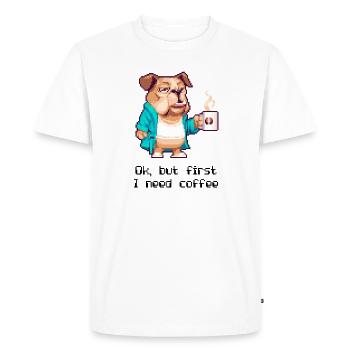 Drôle de chien buvant du café meme - les amateurs de café - T-shirt Premium bio Homme - blanc - Devant - Nico (187cm)