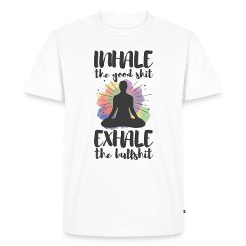 Inhale the good shit, Exhale the bullshit (foncé) - T-shirt Premium bio Homme - blanc - Devant - Nico (187cm)