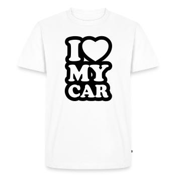 I love my car - J'aime ma voiture - T-shirt Premium bio Homme - blanc - Devant - Nico (187cm)