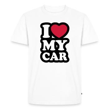 I love my car - J'aime ma voiture - T-shirt Premium bio Homme - blanc - Devant - Nico (187cm)