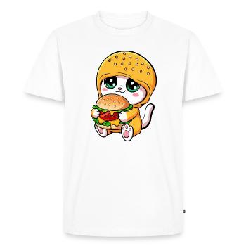 Mignon chat dessin animé cagoule avec hamburger fast-food - T-shirt Premium bio Homme - blanc - Devant - Nico (187cm)