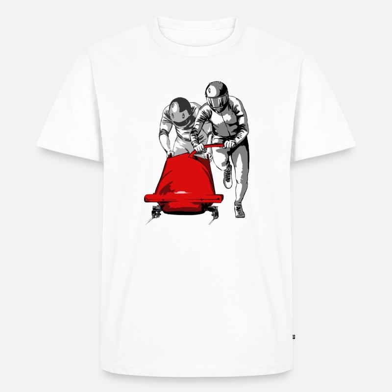 Bobfahrer beim Anschieben am Start - Männer Premium Bio T-Shirt - Weiß