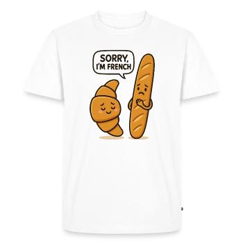 Croissant et baguette – Sorry I’m French humour - T-shirt Premium bio Homme - blanc - Devant - Nico (187cm)