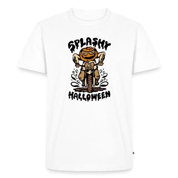 Halloween Pumpkin Biker Splashing Through Mud - Men's Premium Organic T-Shirt - white - Front - Nico (187cm)