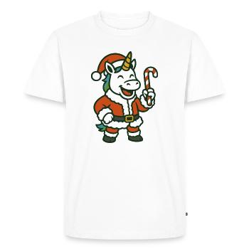 Santa Licorne avec des dessins de cannes d’orge d’orge - T-shirt Premium bio Homme - blanc - Devant - Nico (187cm)