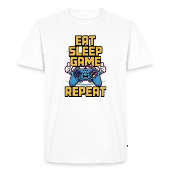 Jeu Manger et Dormer : Répéter - T-shirt Premium bio Homme - blanc - Devant - Nico (187cm)