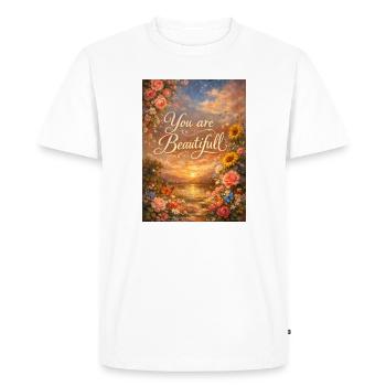 You are Beautiful Floral Sunset Art - Men's Premium Organic T-Shirt - white - Front - Nico (187cm)