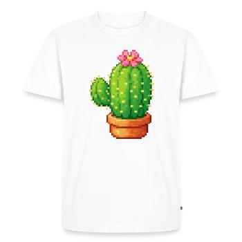 Cactus pixel avec fleur - T-shirt Premium bio Homme - blanc - Devant - Nico (187cm)