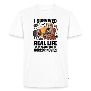 Horror Movies Survived Popcorn Humor - Men's Premium Organic T-Shirt - white - Front - Nico (187cm)