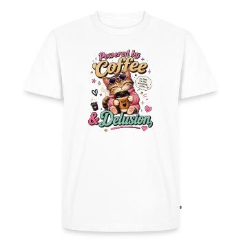 Coffee Cat: Power Delusion - Men's Premium Organic T-Shirt - white - Front - Nico (187cm)