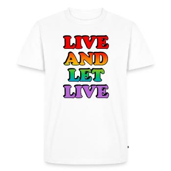 Texte arc-en-ciel Vivre et laisser vivre - T-shirt Premium bio Homme - blanc - Devant - Nico (187cm)