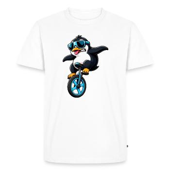 Cool Penguin on Unicycle Funny Comic - Men's Premium Organic T-Shirt - white - Front - Nico (187cm)