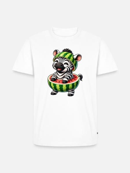 Zebra Wassermelone Lustiger Cartoon - Männer Premium Bio T-Shirt - Weiß