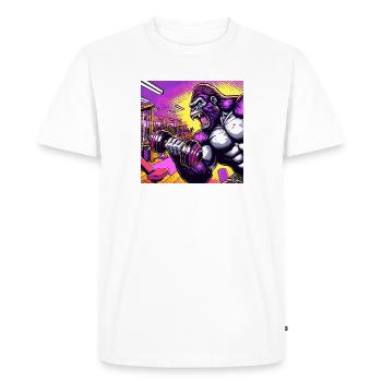Gorilla with dumbbell, monkey, training, fitness, - Men's Premium Organic T-Shirt - white - Front - Nico (187cm)